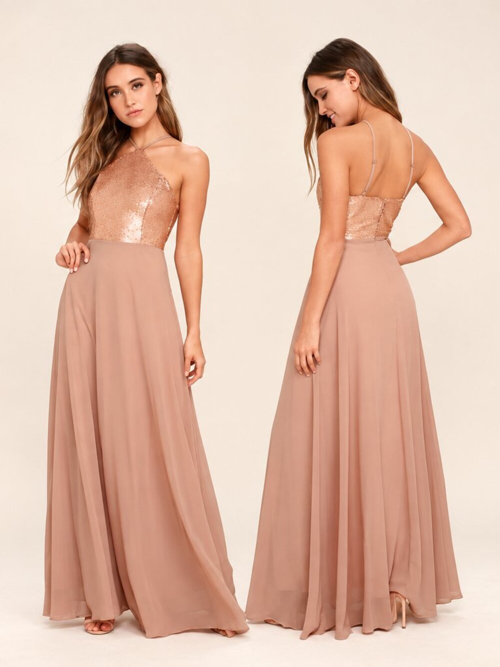LULUS Sexy Chic Prom Wedding Bridesmaid Elegant FLowy Romantic Sequin Maxi - Picture 1 of 7